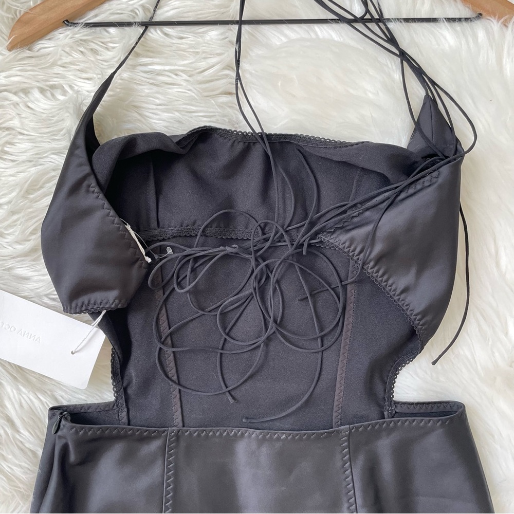 Anna October Vivienne Mini Dress Black Medium Satin Cutout NWT - Picture 14 of 16